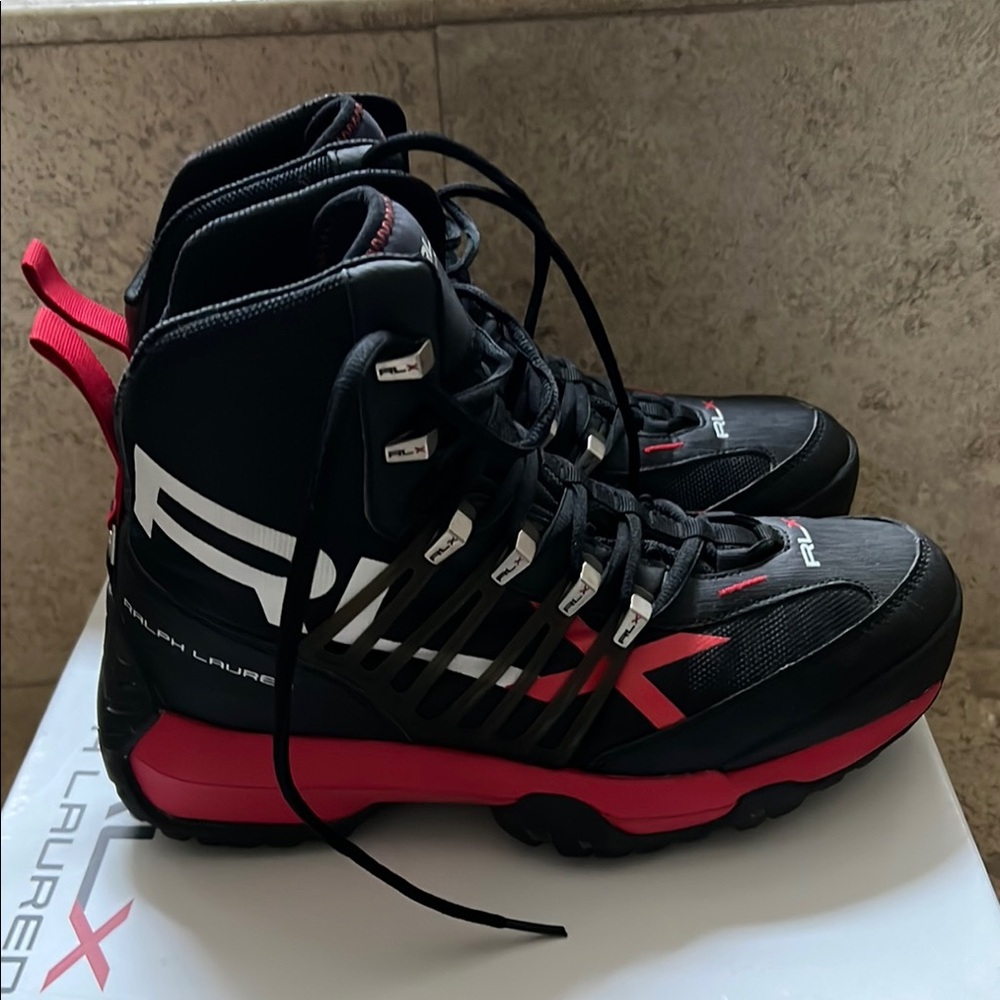 Ralph Lauren Black and Red Athletic Shoes with Chunky Soles